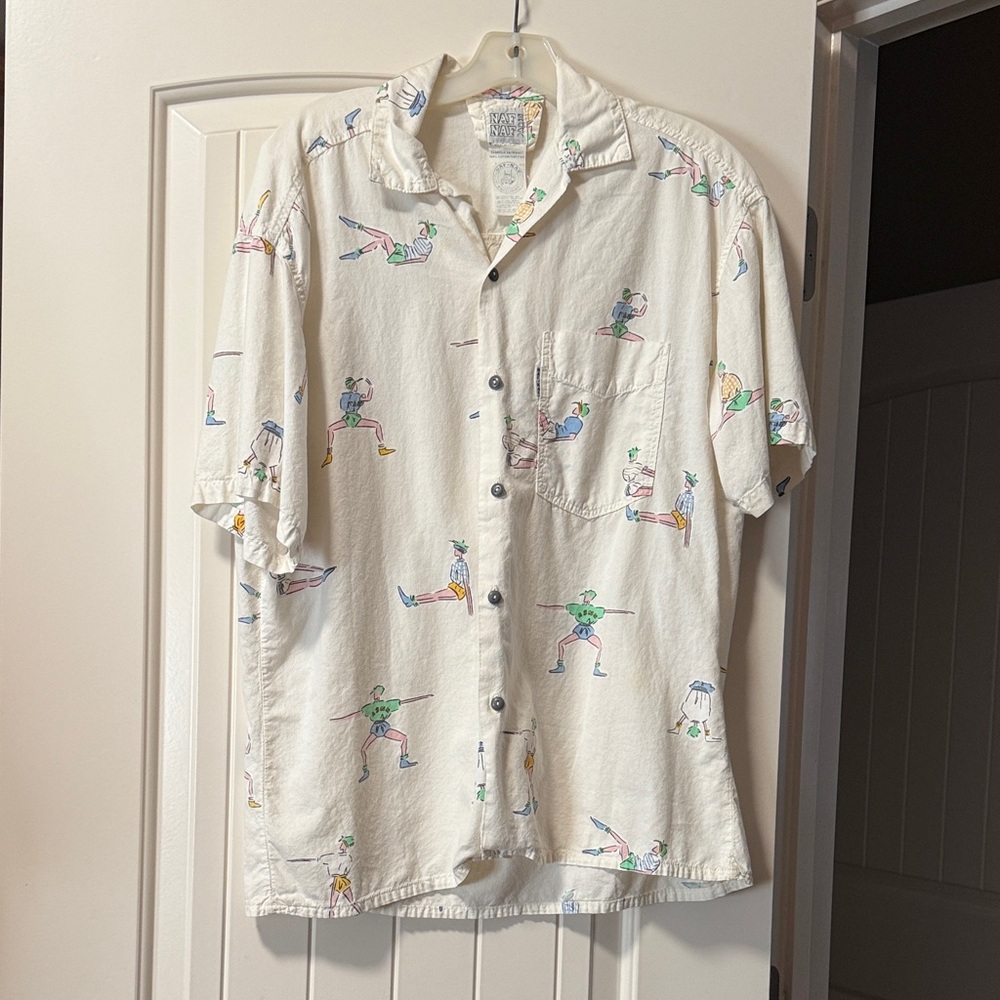 French vintage NAF NAF White Shirt Colorful Graphic Design